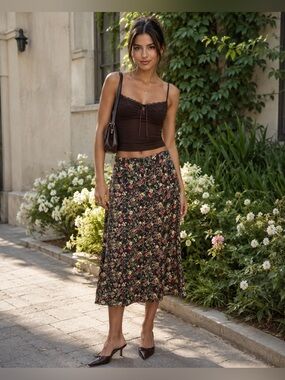 Vintage 90s Kathryn Deene New York Floral Button Front Midi Skirt Cottagecore